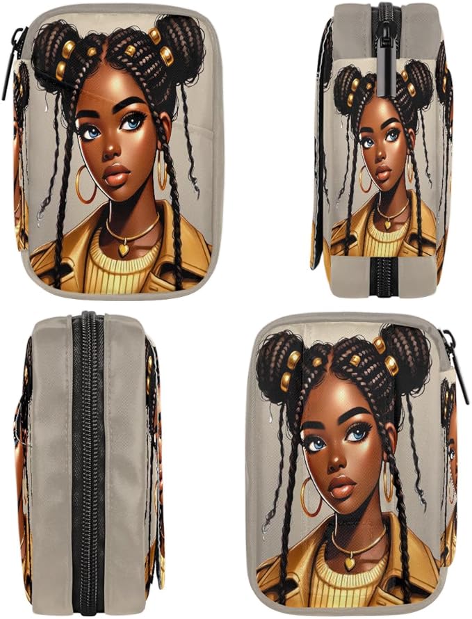 Fashion Glamorous Black Girl Travel Pill Organizer Box Weekly Portable Pill Case Daily Pills 7 Day Small Birth Control Pills Container Removable Compartments for Medicine Vitamins Fish Oil