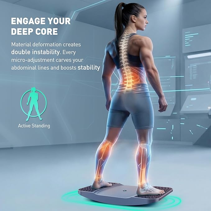 Standing Desk Balance Board - Resilient Flexible Core Wiggle Board for Active Standing - Lateral Tilt Exercise Board for Office Work with Washable TPE Massage Pads - 220 lbs, Gray