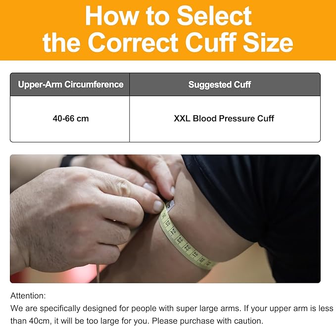 Extra Large Blood Pressure Cuff for Big Arms, XXL Bp Cuff(40-66cm) - 6 Different Blood Pressure Connectors are Compatible with Almost All Bp Monitors