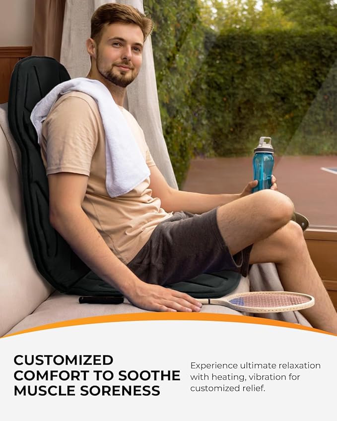 CooCoCo Vibration Back Massager with Heat, Gifts for Him Dad Husband Men, Massage Chair Pad with 8 Vibrating Motors & 2 Levels Heat, Massage Seat Cushion for Home Office Seat Use
