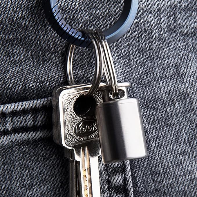 Titanium Keychain Pill Holder Mini Waterproof Pill Container Portable Pocket Pill Case Small Pill Storage Box Organizer for Men Daily Outdoor Camping Travel (B)