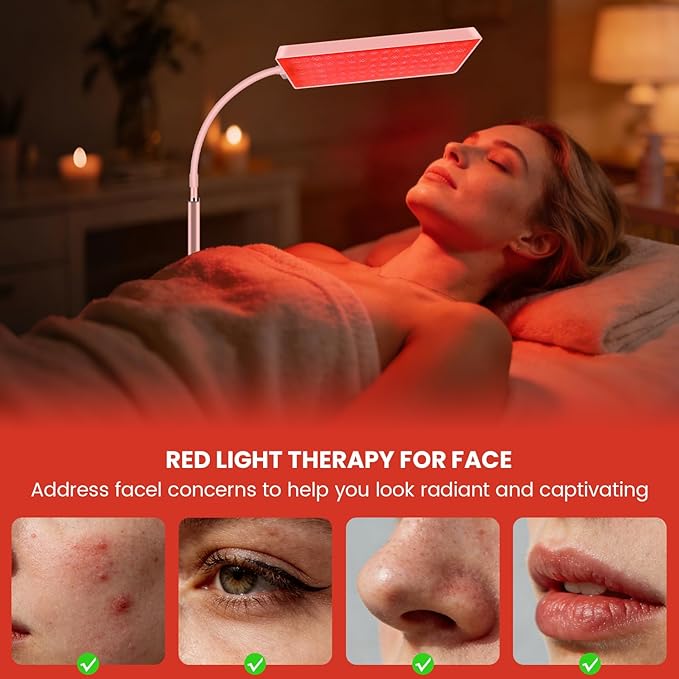 Red Light Therapy for Body and Face Use, 3 in 1 Chip with 660nm Red Light and 850nm Near Infrared Light, LED Red Light Therapy Lamp with 61 inch Adjustable Stand, Timer and Dimmer