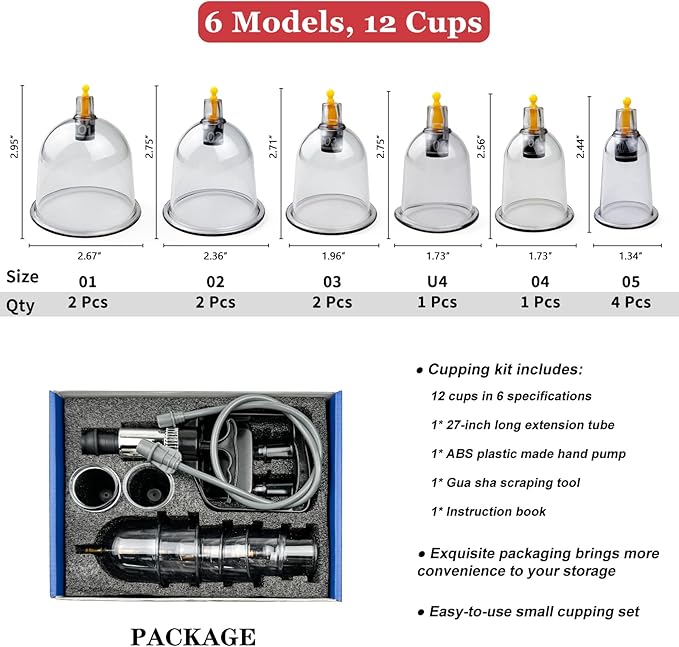 Cupping Therapy Set,12 Therapy Cups Cupping Set with Pump, Professional Chinese Cupping Therapy Sets Hijama Cupping Massage Kit