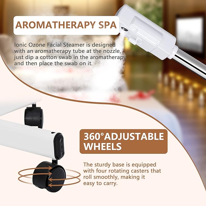 Nova Microdermabrasion Professional Facial Steamer On Wheels Ionic Ozone with Hot Mist Function Stand Facial Steamer for Personal Home Salon Spa Skin Cleaning