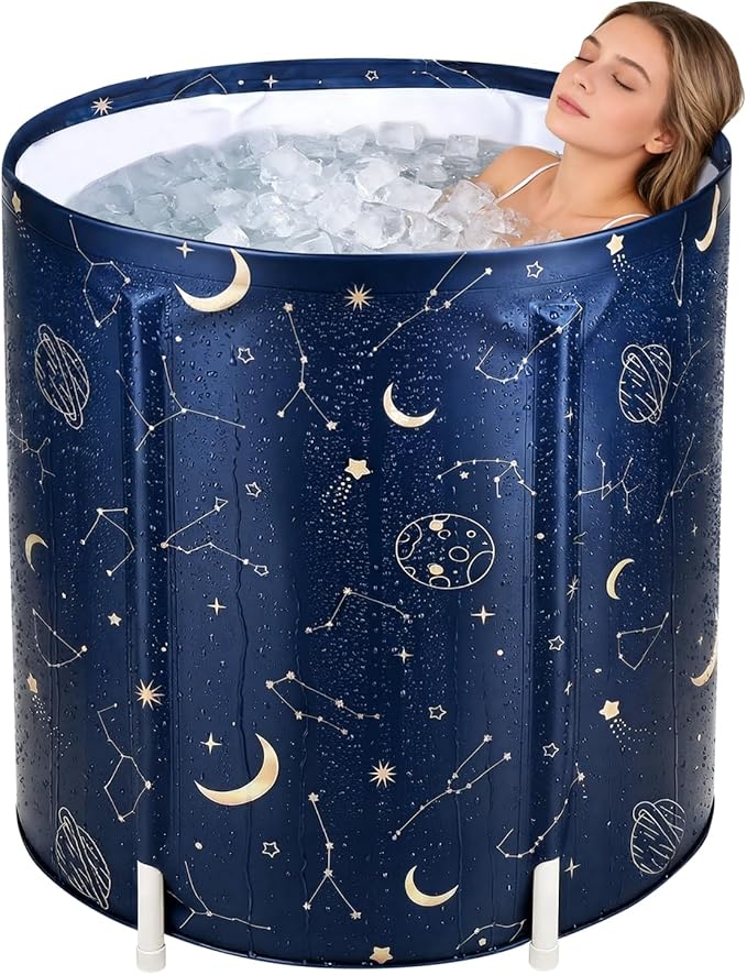 STARBRILLIANT Portable Foldable Bathtub, Collapsible Adult Travel Bath Tub for Camping, Home & Spa, Space-Saving Storage, Durable PVC Material (Starry Sky A, 27inch)