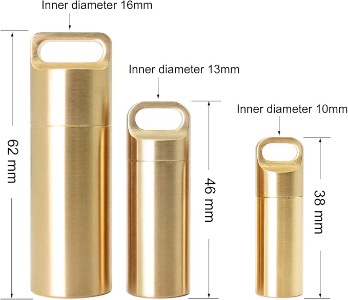 PPFISH 3 Air-Tight EDC Accessory Case, Pill Fob Capsule Keychain, Waterproof Match Case Battery Holder, Outdoor Survival Storage Metal Container Dry Box