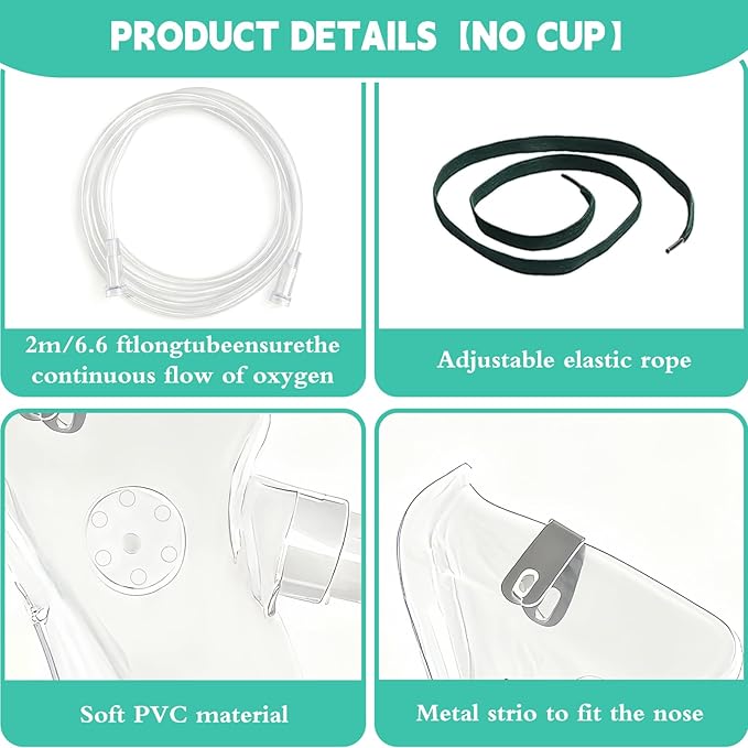 3 Pack Oxygen Masks for Face Adult, L Size Oxygen Mask with 6.6' Ft Tubing and Adjustable Elastic Strap- NO Cup-White