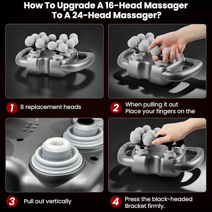 24 & 16 Head Massage Gun Deep Tissue, Body Massage for Back, Shoulders, Neck, Legs, Foot, Massage Gun deep Tissue, Percussion Massager with 9 Modes & 30 Levels Body Muscle Pain Relief