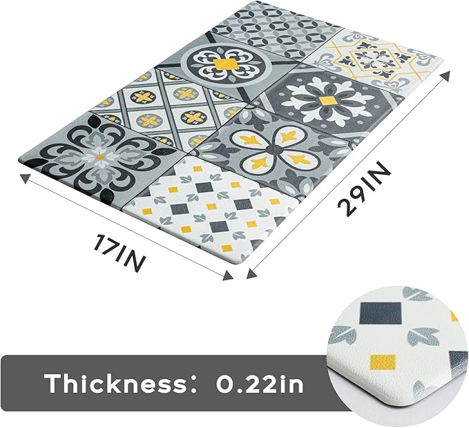 Ashler Kitchen Mats Cushioned Anti-Fatigue Kitchen Rugs, Non-Slip Waterproof Kitchen Floor Mats, Ergonomic Comfort Foam Standing Rug for Kitchen, Office, Floor, Laundry, Sink, 17x29 in, Light Grey
