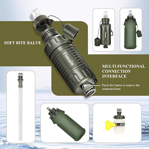 Timain Portable Personal Water Filter Straw Water Filter Survival Gear for Emergency Preparedness, Outdoor Activities, Travel, Camping, Hiking, Fishing, Hunting