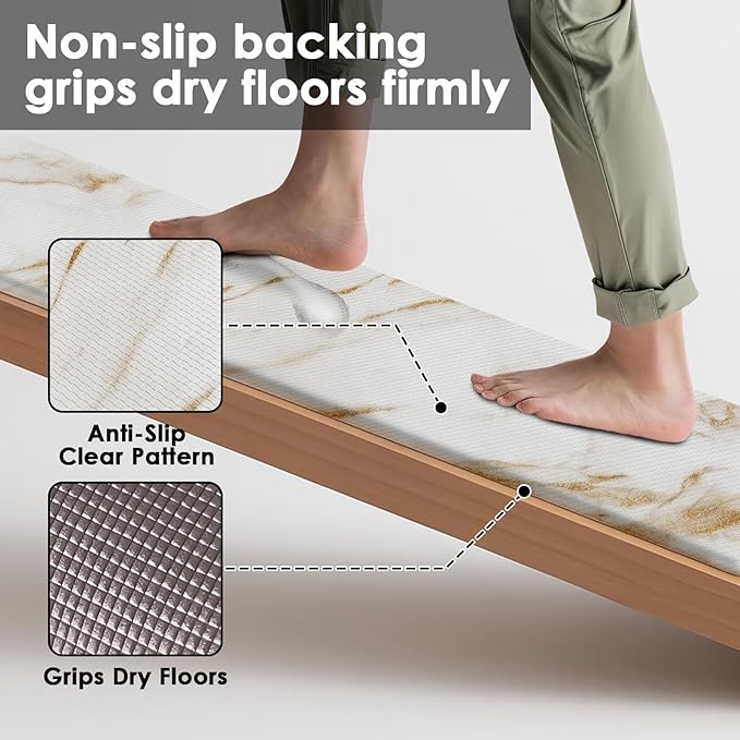 Arttown Marble Anti-Fatigue Kitchen Rug Set of 2 Golden Gold Modern Cushioned Floor Standing Mat Waterproof Non-Slip Mat and PVC Ergonomic Comfort Foam Rug