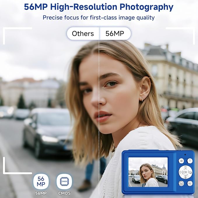 Digital Camera, 56MP 2.7K Dual-Screen Selfie Camera with 16X Zoom, 20 Filters & Anti-Shake, Portable Point and Shoot Digital Cameras with 32GB Card, Compact Travel Cameras for Beginners Teens Kids