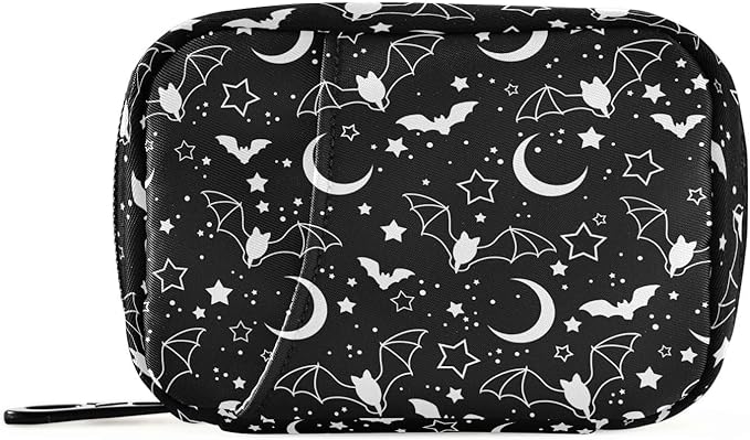 Bats Stars Moon Pill Box 7 Day Pill Case Travel Pill Organizer Bag Container for Medicine with Zipper Portable Weekly Case Compact Size for Medicine, Vitamin, Supplement