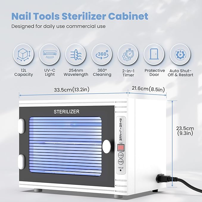KING&DUKE Nail Tool Sterilizer Machine, 15L Large Capacity UV Sterilizer Cabinet, Sanitizer Box for Esthetician, Nail Salon, Barbers - Professional 360° Disinfection for Home and Commercial Use
