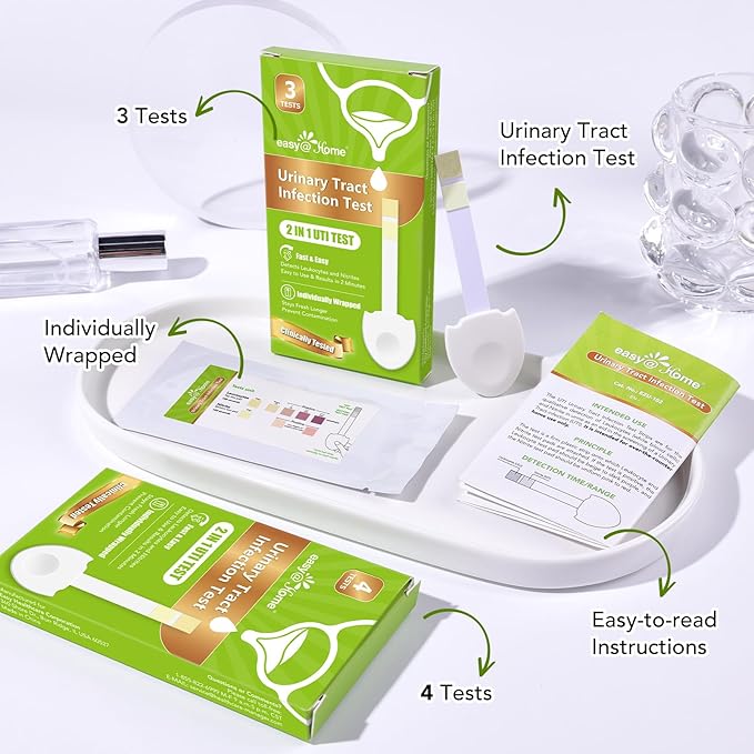 Easy@Home Urinary Tract Infection Test Strips - 3 Pack UTI Test for Women | Individually Wrapped for 2-Year Shelf Life | Detects Leukocytes & Nitrite | Home & Travel Essentials #UTI-EZU-102