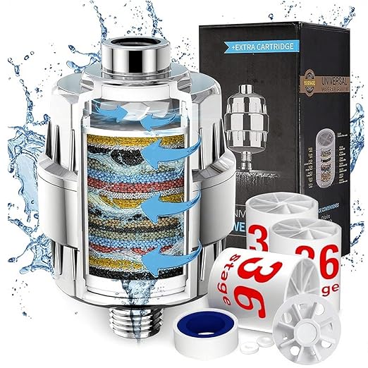 36 Stage Shower Filter with Vitamin C E for Hard Water with 3 Cartridges, High Output Universal Shower Head Water Softener Filter to Remove Itchy Skin, Dandruff and Eczema with