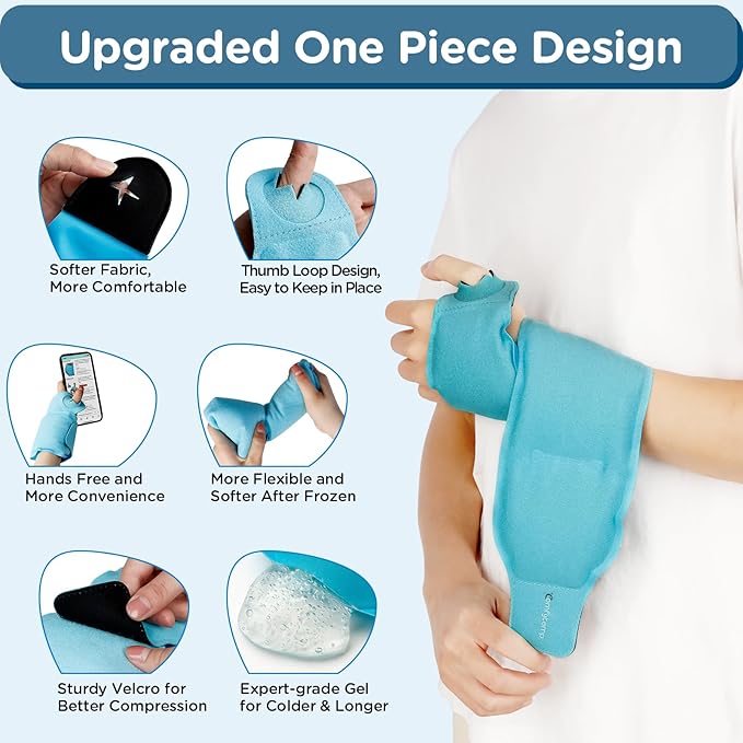 Comfytemp Wrist Ice Pack Wrap for Carpal Tunnel Relief, Wrist Brace for Hand Pain, Gel Ice Packs for Injuries Reusable, Hot Cold Compression for Tendonitis, Tenosynovitis