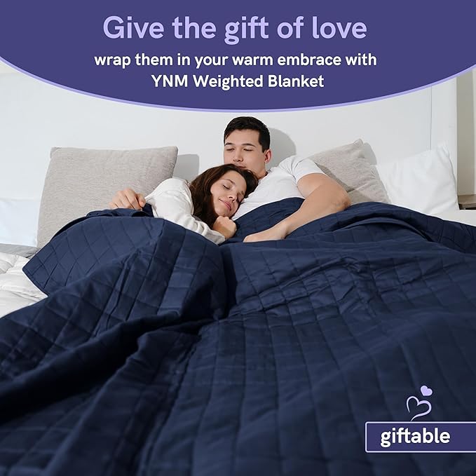 YnM Exclusive Weighted Blanket, Soothing Cotton, Smallest Compartments with Glass Beads, Bed Blanket for One Person of 140lbs, Ideal for Twin/Full Bed (48x72 Inches, 15 Pounds, Navy)