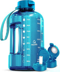 AQUAFIT 64 oz Water Bottle with Time Marker - Straw & Chug Lid - BPA Free Half Gallon Gym Water Bottle with Handle - Big Gallon Jug (Aqua, 64 Ounces)