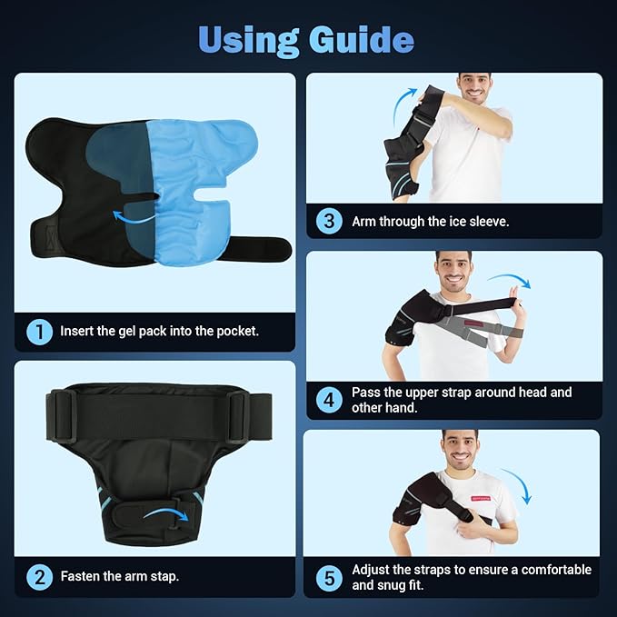 Comfytemp Shoulder Ice Pack Wrap Shoulder Brace, Gel Cold Compression Sleeve for Injuries Reusable Arm Rotator Cuff Pain Relief, Recovery Items for Women Men, 1 Gel Ice Pack
