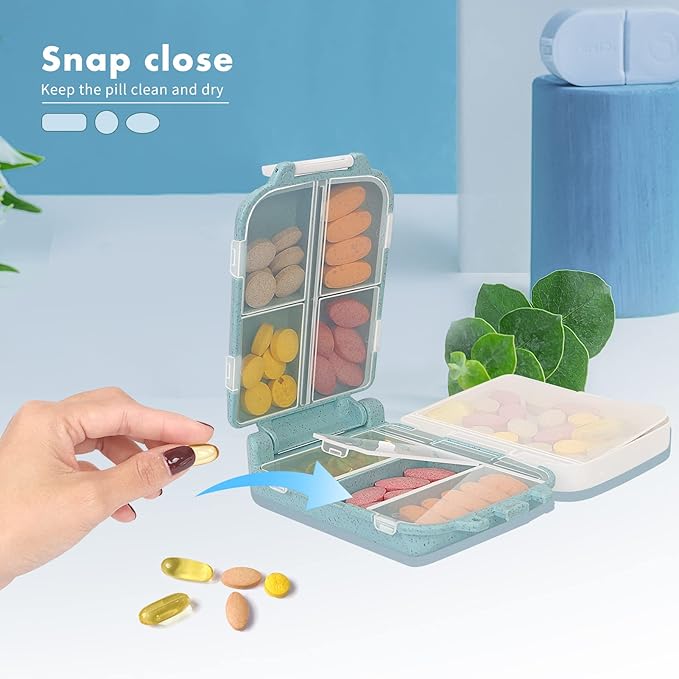 2pcs Portable Pill Case Travel Pill Organizer, Three Folding Design Daily Pill Organizer, Pill Box for Purse Pocket to Hold Vitamins,Cod Liver Oil,Supplements and Medication, Light Blue