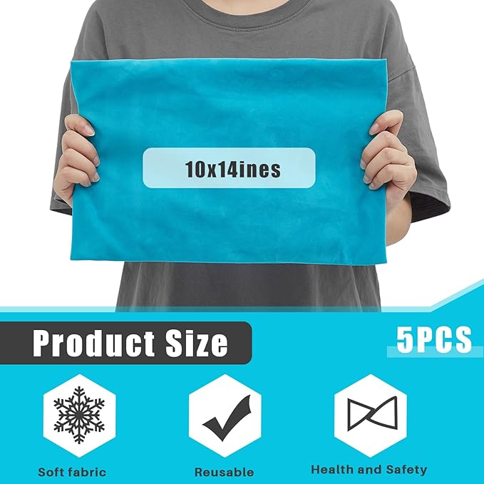 Paterr 5 Pcs Soft Flannel Cold Pack Sleeves Reusable Washable Fabric Cover for Protective Hot Ice Cover, Cold Pack Not Included, Blue(10"x14")