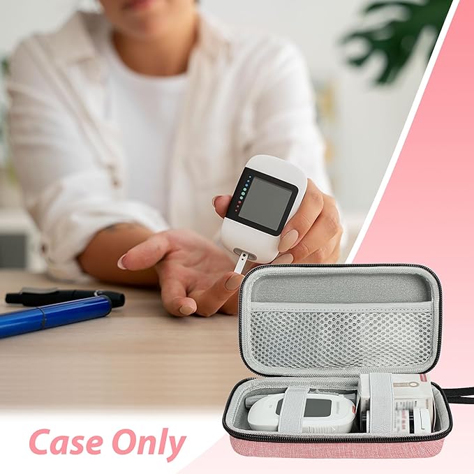 Diabetic Supplies Travel Case, Carrying Case Organizer For Diabetes Testing Kit, Blood Glucose Monitor Kit with Meter, Blood Sugar Test Strips, Lancets, Lancing Device, Alcohol Wipe