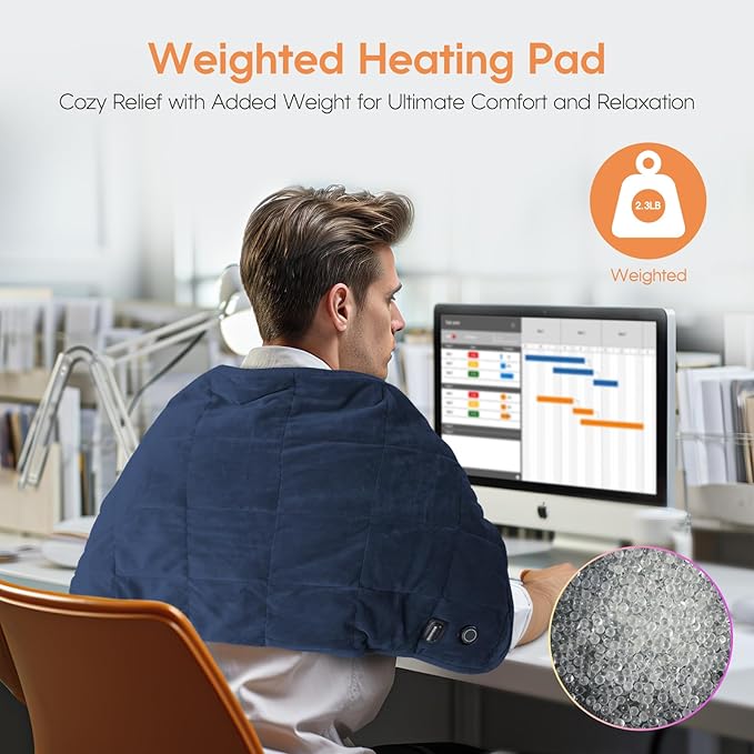 OKK Weighted Heating Pad, Heating Pad for Back Pain Relief, 33"x17" Extra Large Full Body Portable Weighted Heated Pad for Cramps Neck Shoulder, 2lb, 3 Heat Settings, 3 Hours Auto Off Heat Pad