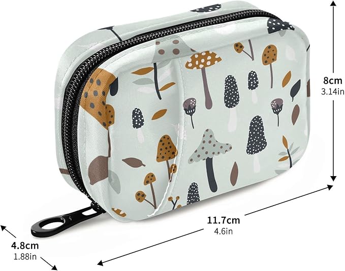 Pill Box Mushroom Autumn Forest Jungle 7 Day Pill Case Travel Pill Organizer Bag with Zipper Portable Weekly Vitamin Medicine Supplement Holder Pouch Bag