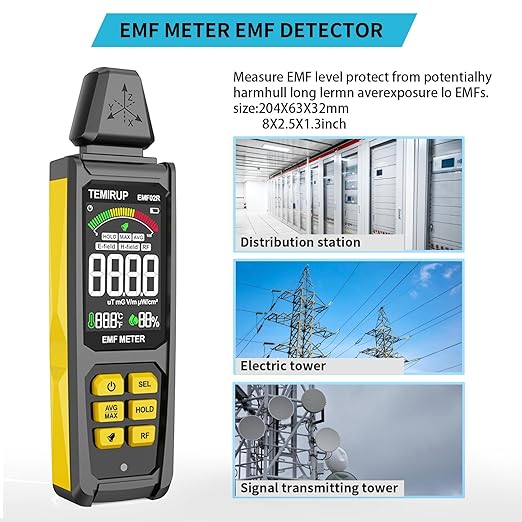 EMF Detector, 5-in‑1 Portable EMF Meter and Radiation Detector for RF, EF, MF, Temp, Humidity, WiFi Signal– Rechargeable EMF Reader with 3-Color Sound‑Light Alarm for Home,Office,Ghost Hunting