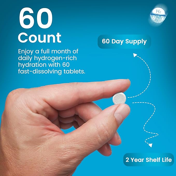 Hydrogen Water Tablets 12 PPM – Molecular H₂ Tablets with Magnesium | H2 TAB Antioxidant Support for Energy, Cellular Health, Recovery & Cognitive Function, 60 Count, Raspberry