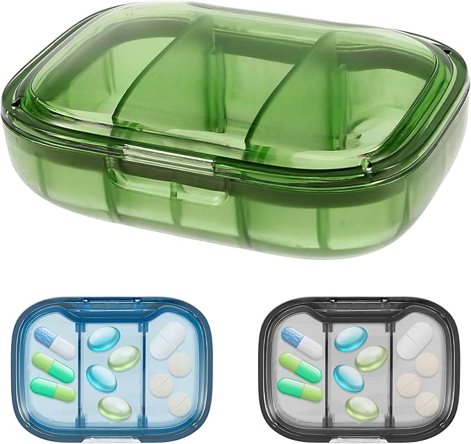 3 Compartment Pill Organizer Moisture Proof Pill Case with Silicone Sealing Strip Fit 2-4 Days Travel Portable Travel Container Daily Pill Organizer for Vitamins Supplement (3PCS)