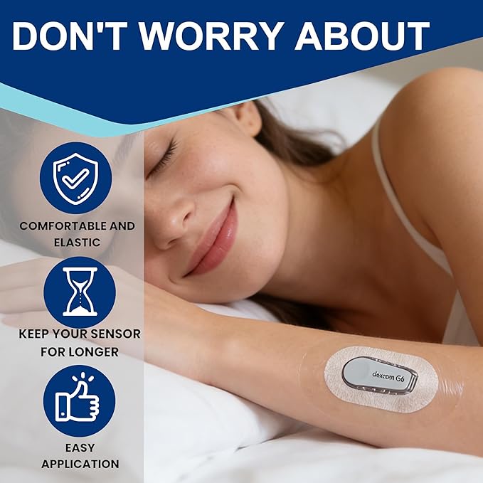 40 Pack Dexcom G6 Adhesive Patches,Waterproof & Transparent Dexcom G6 Overpatch for 10 Days Long Stay Fixation Monitor Protection，Easy to Use Pre-Cut Adhesive Tape
