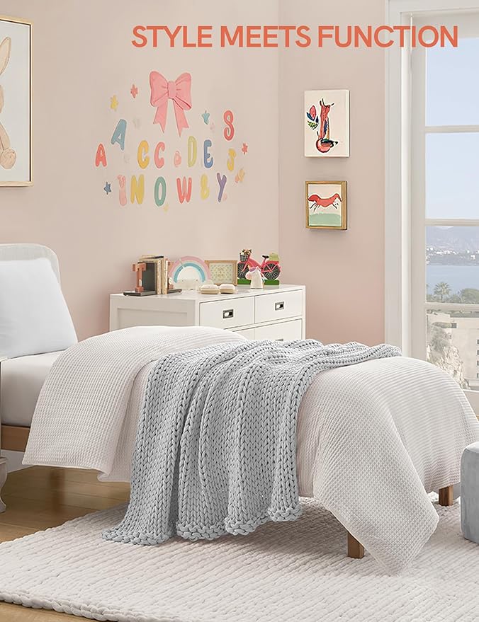 YnM Cooling Weighted Blanket, 100% Cotton Handmade Chunky Knitted Blanket, Weighted Lap, Breathable Heavy Blankets, Machine Washable Throw for Sleep or Home Decor (Light Grey, 25x35 Inch, 3lbs)
