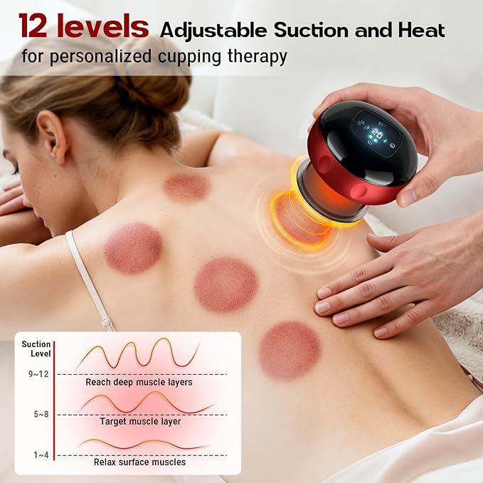 2 Pack Cupping Set, Smart Cupping Therapy Massager, 7 in 1 Red Light Cupping Therapy Set with 2 Modes for Targeted Pain Relief, Muscle Soreness,Tighter Skin,Cupping Kit with 12 Levels Suction and Heat