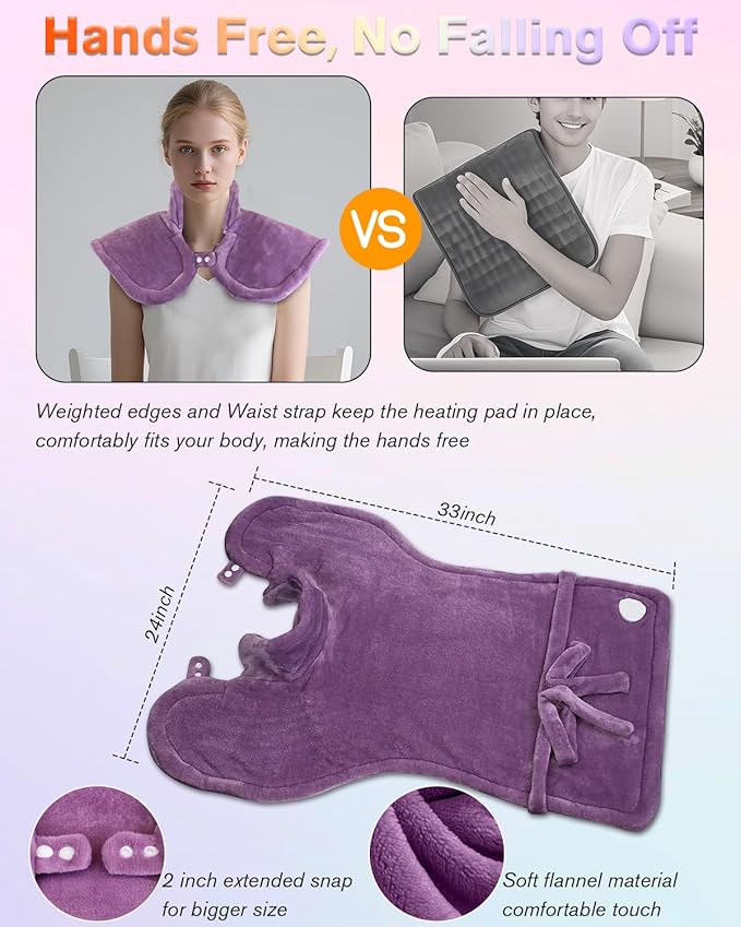 Heating Pad for Neck and Shoulders and Back, Pain Relief Electric Heating Pad Large Size 24”X33” with 4 Timers, 6 Heat Levels, Auto-Off, Mothers Day & Birthday Gifts for Women Mom Wife Grandma, Purple