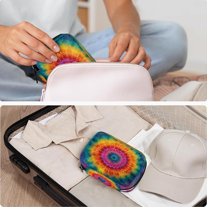 Rainbow Mandala Boho Pill Case Everyday Travel, 7 Day Weekly Medicine Pill Box Compact Portable Pills Bottle Organizer with Zipper for Daily Vitamin Medicine Holder Bottle Organizers Bag