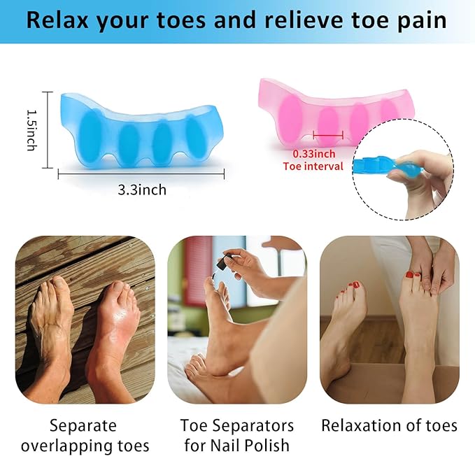 SUNFATT Toe Separators for Women,Toe Spacers for Women,Relieves OverlappingToes,Bunions Corrector and Hammer Toe Pain,Gel Toe Spreader Separates Toes and Relaxes Toes.