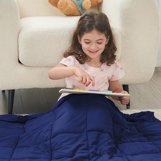 yescool Weighted Blanket (5 lbs, 36" x 48", Blue) Cooling Heavy Blanket for Sleeping Perfect for 40-60 lbs, Breathable Blanket with Premium Glass Bead, Machine Washable