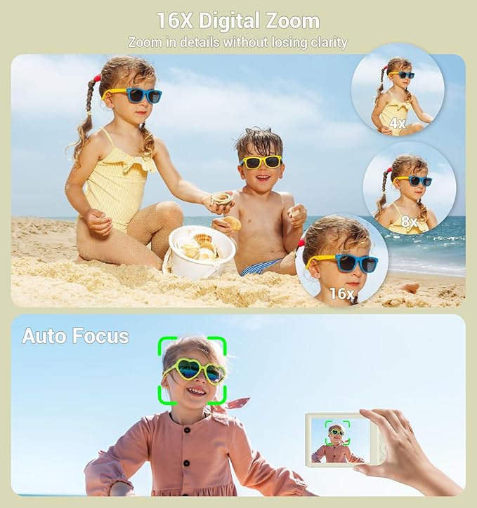 Digital Camera,Upgraded FHD 4K Digital Camera for Teens Girls Boys,Compact Digital Cameras with 64GB Memory Card,2 Batteries,Small Camera with 16X Autofocus Digital Zoom for Vlogging,Cream