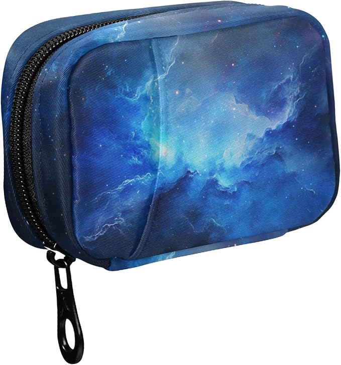 Fustylead Beautiful Blue Cosmic Nebula Pill Organizer and Storage Weekly with Zipper, Removable Pill Box Portable Medicine Organizer for Vitamin Fish Oil Supplement