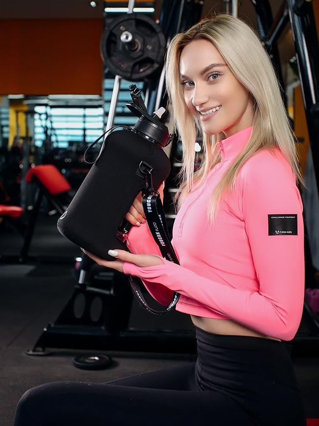 youcanplato 74 oz Half Gallon Water Bottle with Sleeve-Large Water Bottle -Big Gym Water Bottle for Man or Women with Straw- Gallon Water Jug with Handle -BPA Free- Leakproof, Workout bottle,Black | with Sleeve, Large Water Bottle, Big Gym Water Bottle...