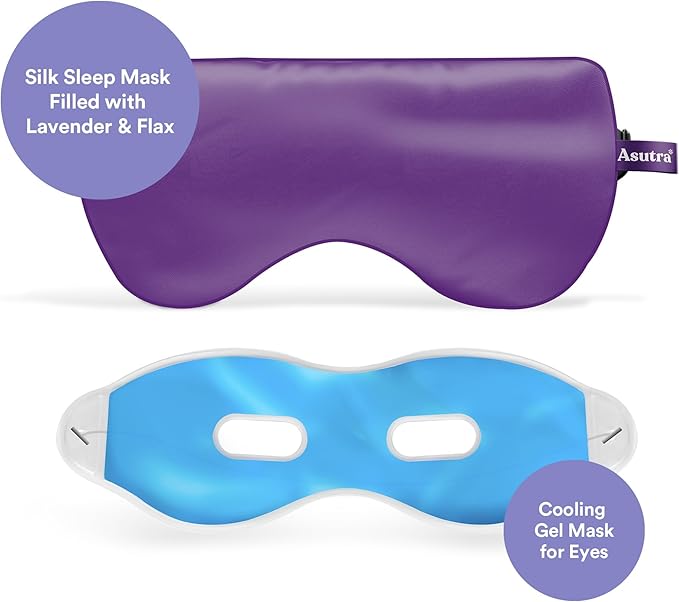 ASUTRA Dream Sleep Bundle - Purple Silk Eye Pillow Box Set and Dream The Night Away Lotion with Magnesium and Melatonin