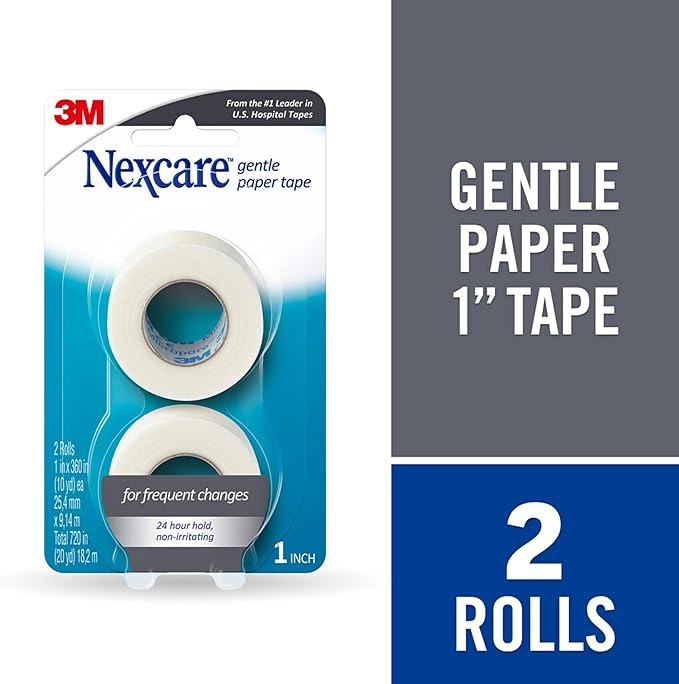 Nexcare Gentle Paper Tape, Medical Paper Tape, Secures Dressings and Lifts Away Gently, 1 in x 10 Yards, 6-Pack (12 Rolls)