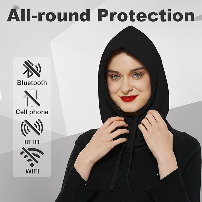Faraday Protection Hat, RF Shielding Hat for WiFi Protection, Covering Neck, Head, Black