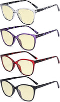 Eyekepper 4 Pack Oversized Blue Light Filter Glasses - Cat Eye Design Computer Reading Glasses for Women Anti Screen Glare Blocking Digital Blue Rays Yellow Tinted +1.25