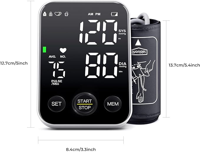 Blood Pressure Monitor Upper Arm Machine Accurate Adjustable BP Cuff Kit Led Backlit Display 2 Users 240 Sets Memory Includes Storage Bag Black