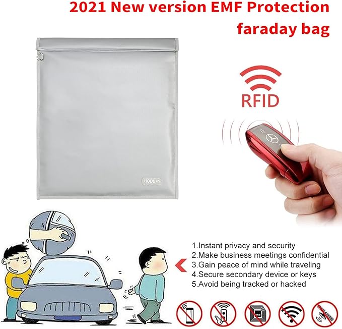 Faraday Bag for Laptops (20 x 15 inches), Faraday Cage, Cell Phone Signal Jammer, Faraday Key Fob Protector, Fireproof & Water Resistant Bag, Anti-Theft Pouch, Anti-Hacking Case Blocker(Grey)