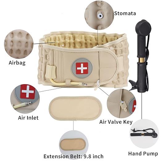 Decompression Back Belt - Lumbar Support Belt for Men & Women Lower Back Pain Relief, Back Traction Device Fits Waist Size 29-49 Inches (Beige)
