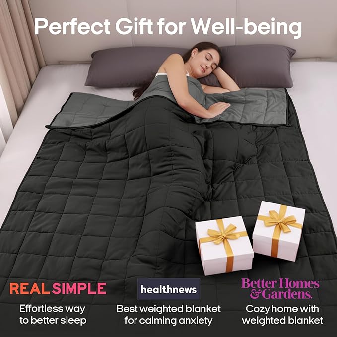 ZonLi Weighted Blanket for Adults (60"x80", 15lbs, Grey/Black) Queen Size High Breathability Cooling Heavy Blanket, Soft Material with Premium Glass Beads, All-Season, Easy Care